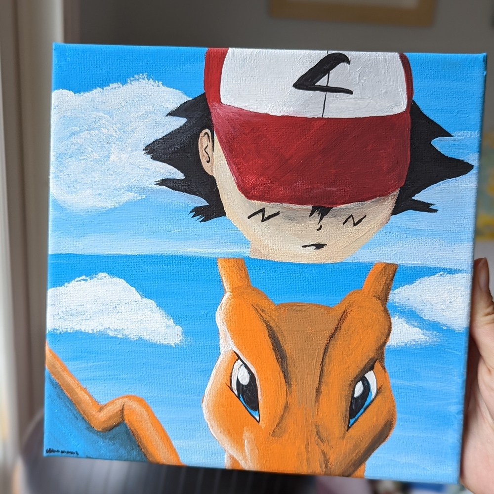Charizard and ashKetchum canvas art